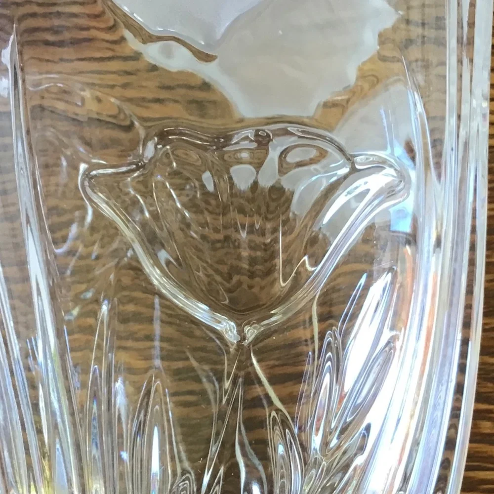 New Block Crystal Vase Butterfly Flowers Glass Hand Crafted Poland